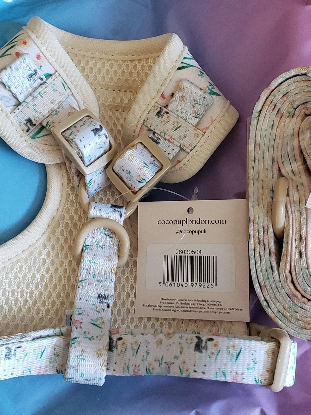 XXS COCOPOP Farm Print Harness - Cream with Pastel Animal Print